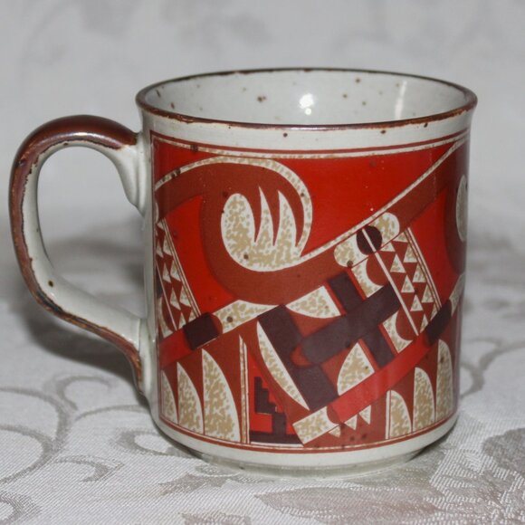Otagiri Style Speckled Stoneware Mug | MCM Geometric Abstract Design - Picture 3 of 16